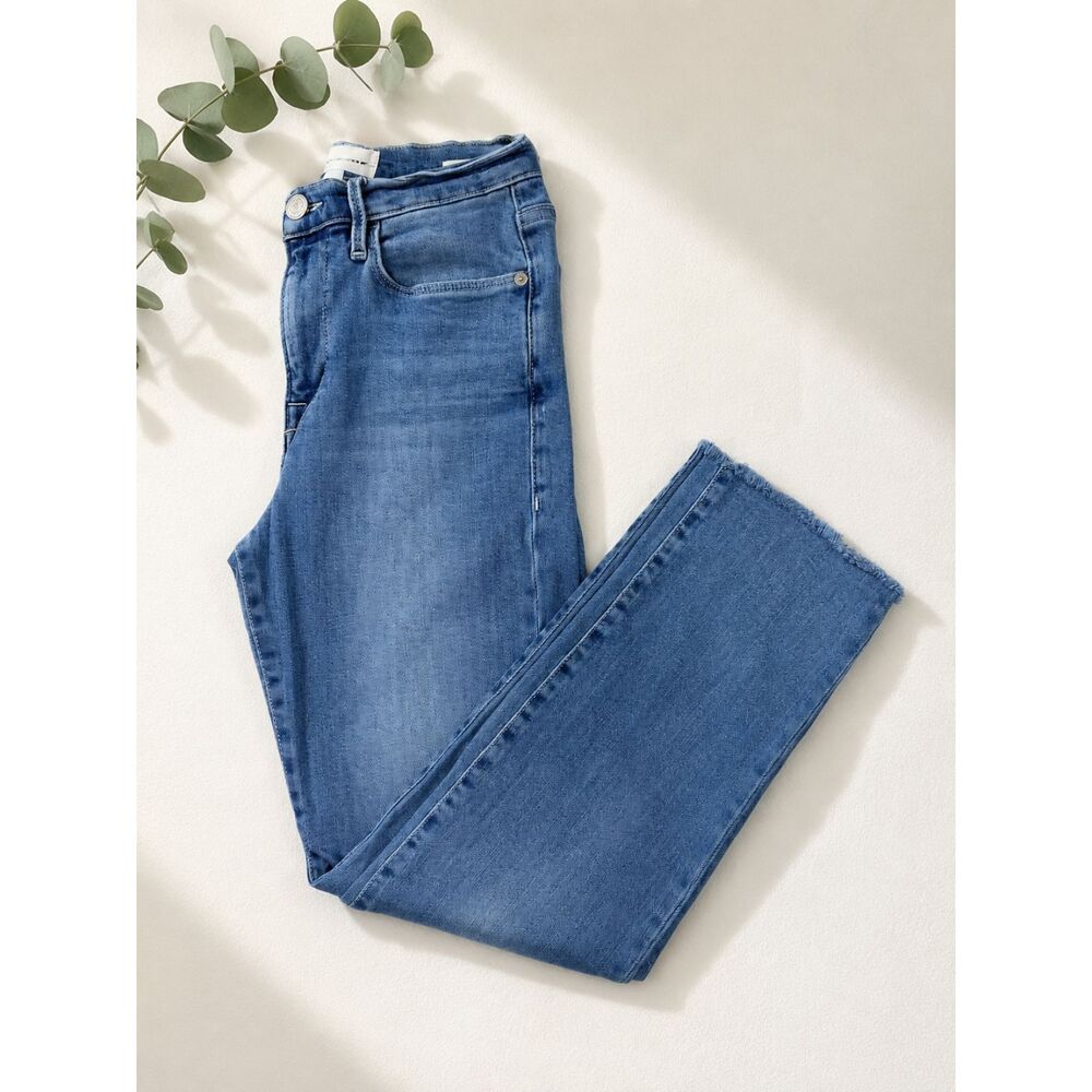 FRAME Le High Straight Jeans Women's Size 28 Straight Leg Raw Hem Light Wash
